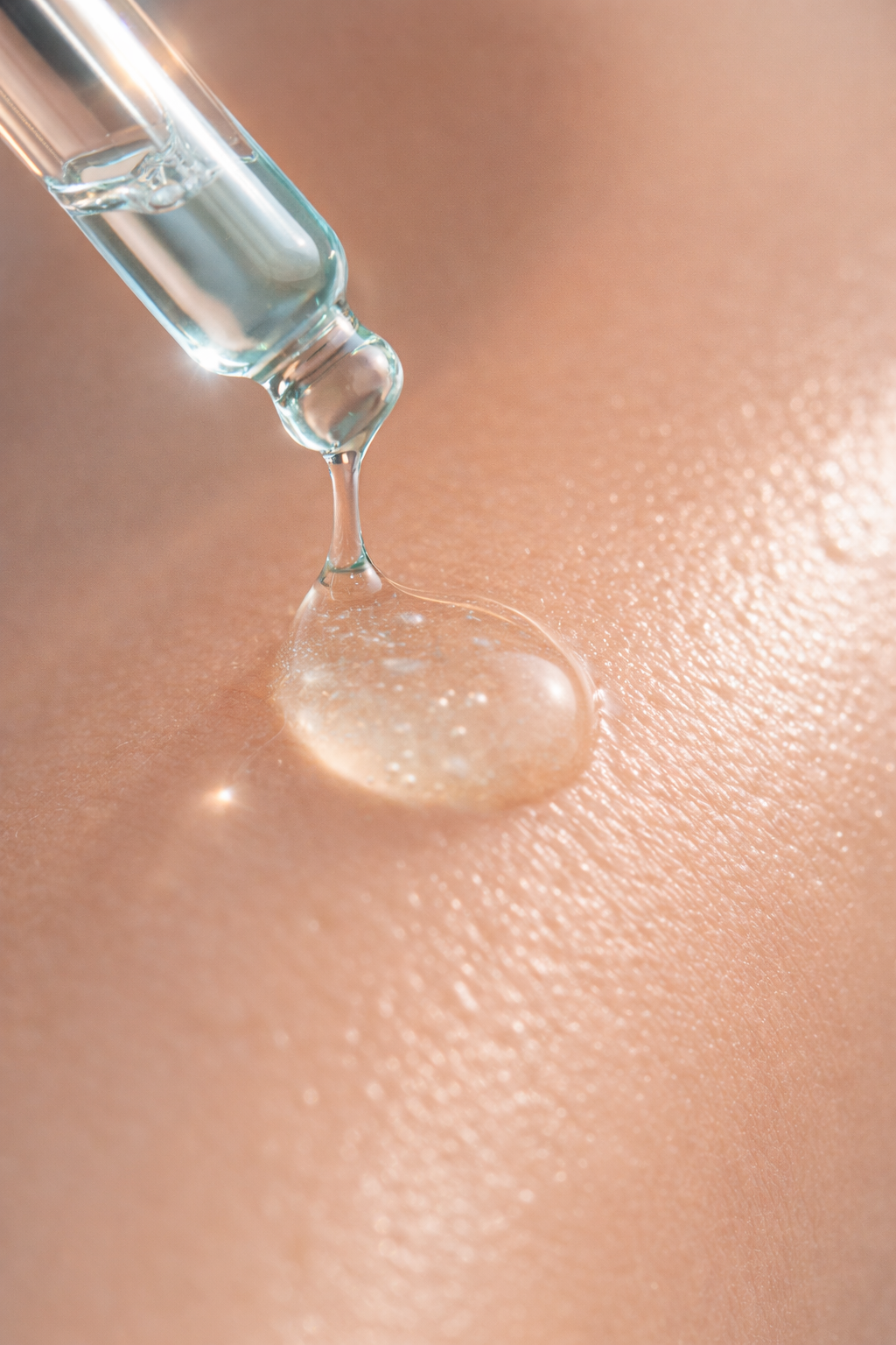 Blue tansy dropping liquid onto skin