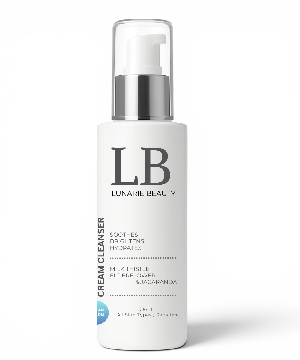 LB Lunarie Beauty cream cleanser bottle on a white background