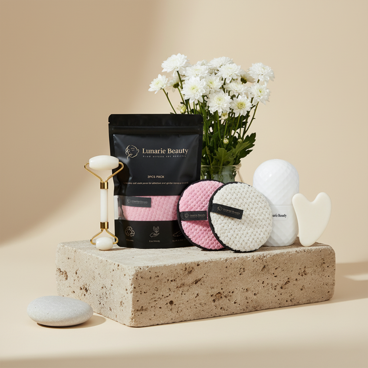 Self-Care Starter Kit – Facial Massage, Ice Roller & Reusable Pads | Lunarie Beauty