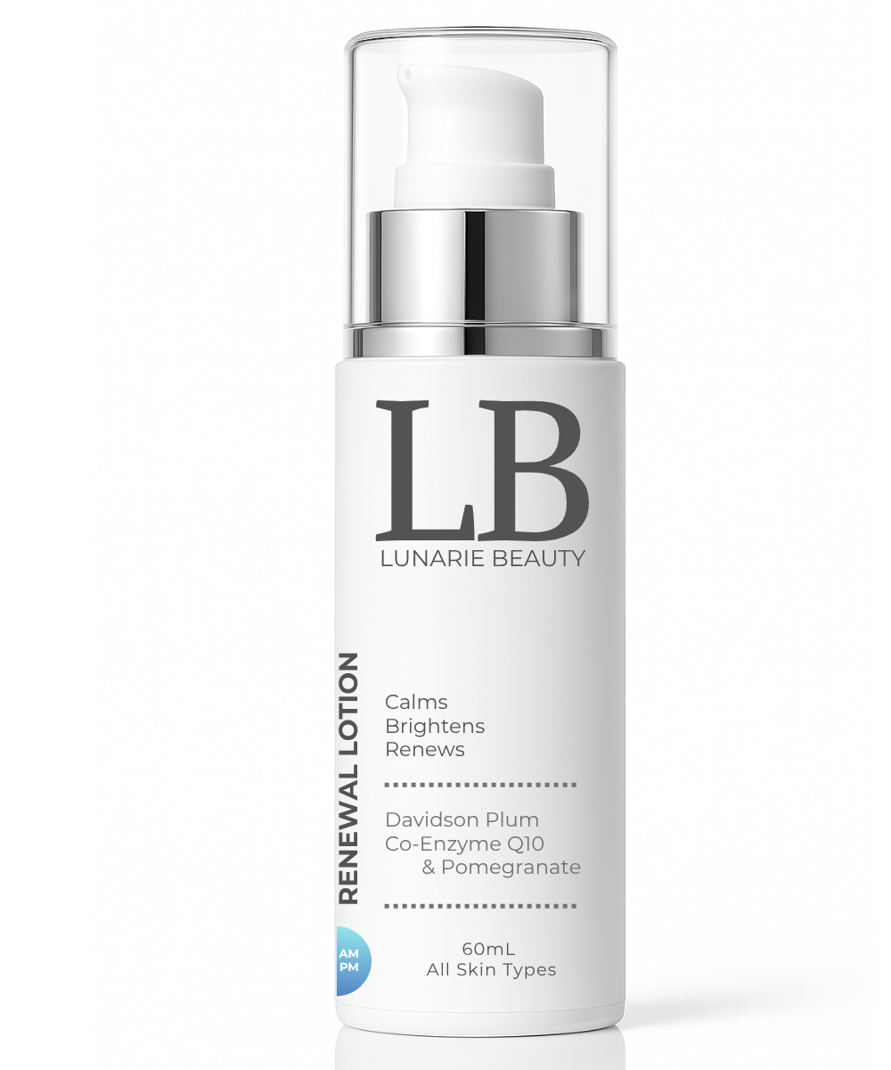 Lunarie Beauty renewal lotion bottle on a white background
