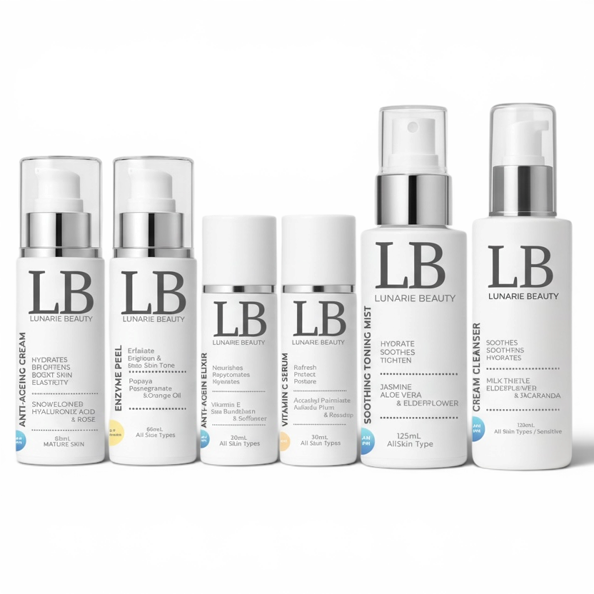 Lunarie Beauty skincare product lineup on a white background