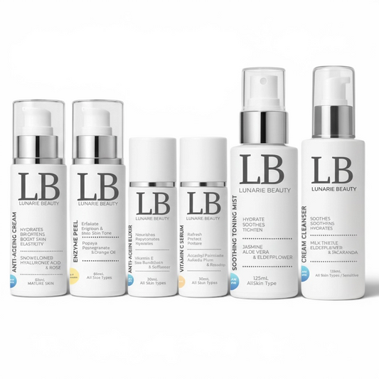 Lunarie Beauty skincare product lineup on a white background