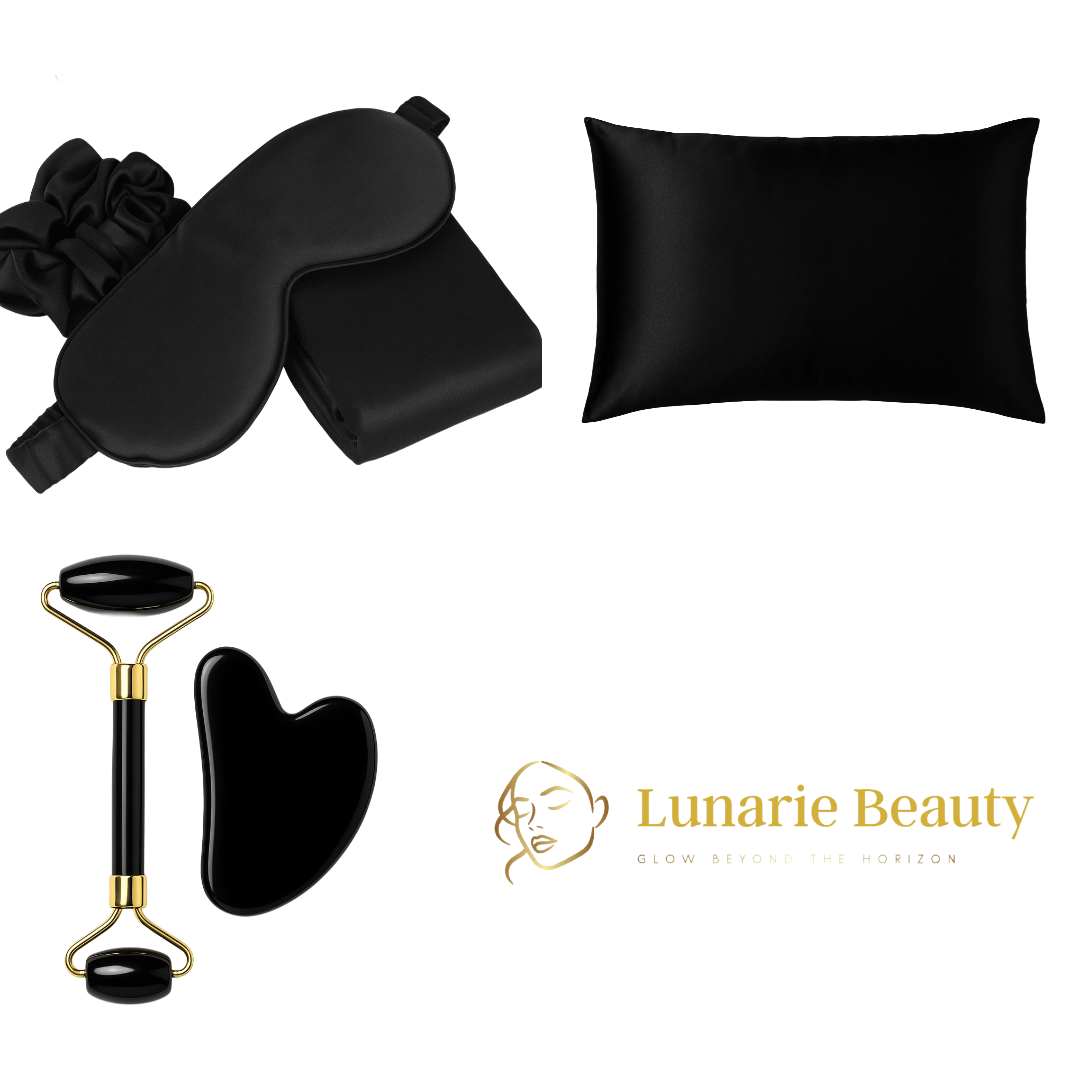 Silk Dreams Beauty Sleep Bundle - Jade Roller, Silk Pillowcase, Eye Mask & Scrunchie for Radiant Mornings