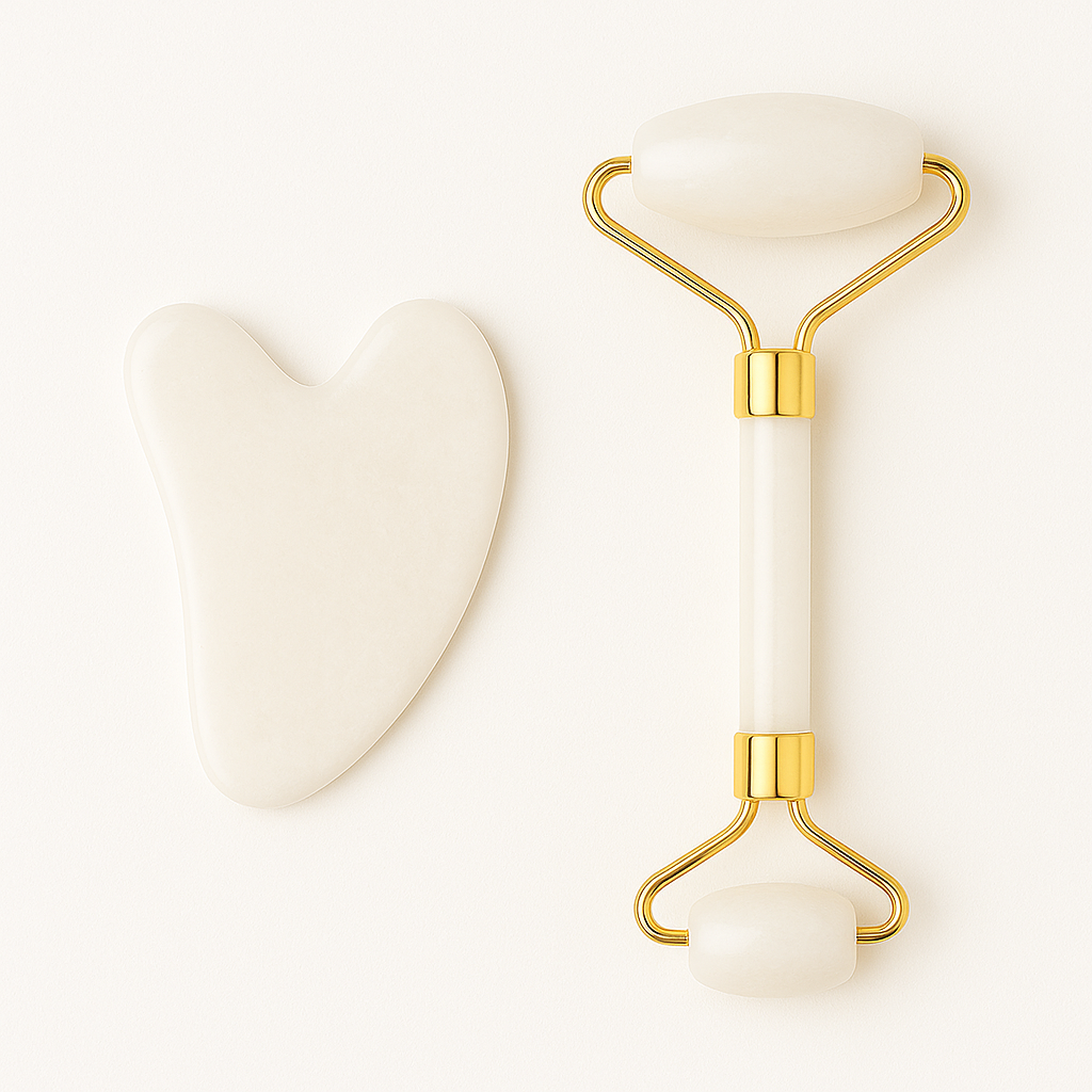 Jade Roller and Gua Sha Set - Authentic Jade Facial Massage Tools for Lymphatic Drainage and Sculpting
