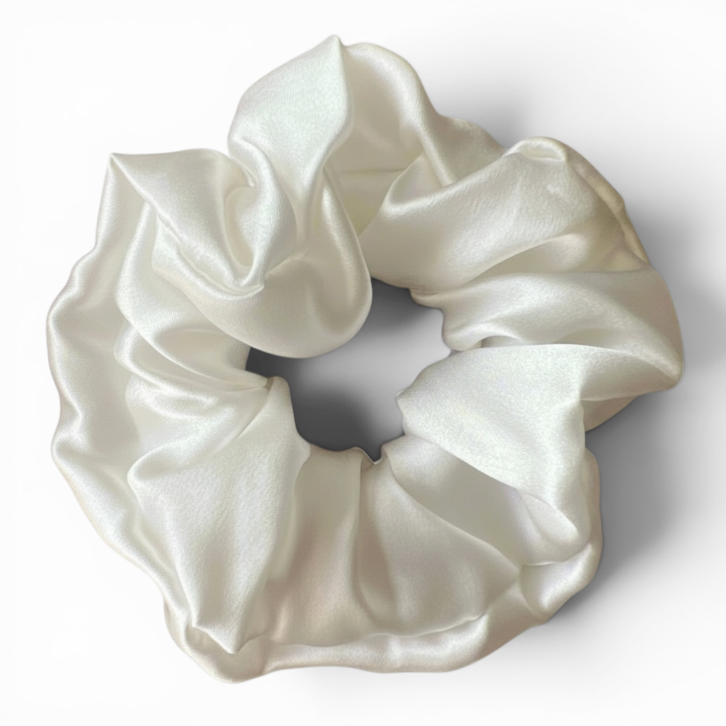 White silk scrunchie on a white background