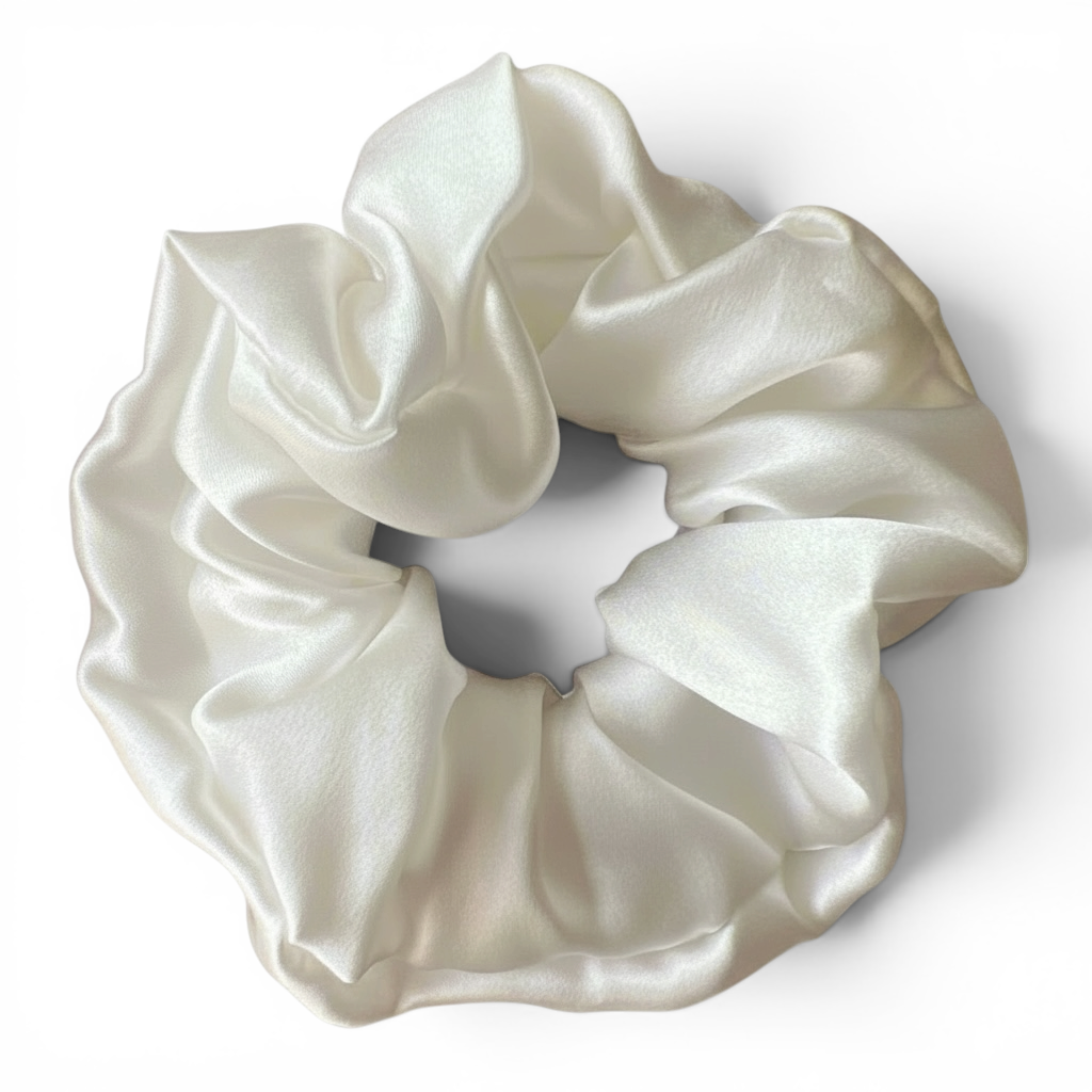 White silk scrunchie on a white background
