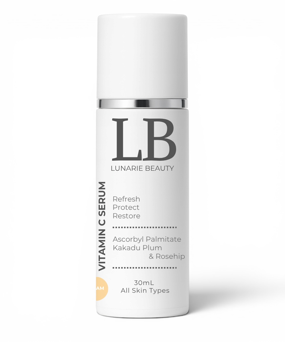 Lunarie Beauty vitamin serum bottle on a white background